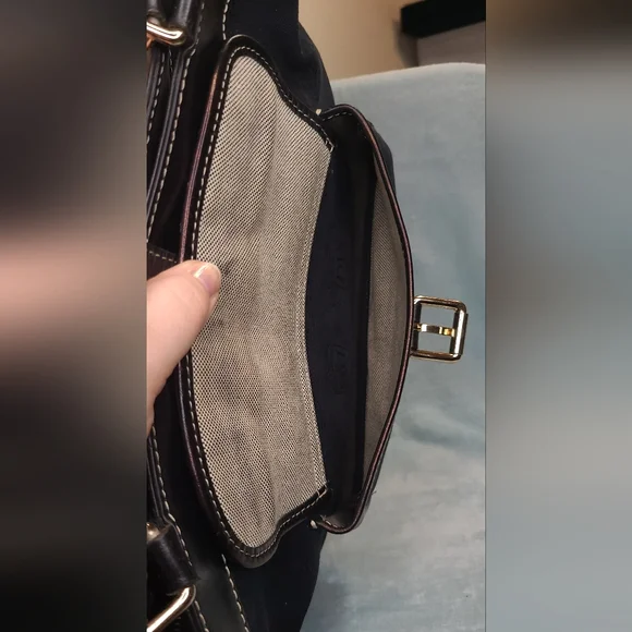 Dooney & Burke Black Leather and Coated Canvas Shoulder Bag - Picture 9 of 17